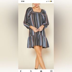 Outerknown Striped Long Sleeve Dress - Blue, Pink, Gray